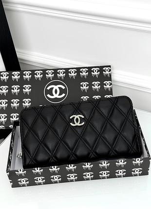 Женский кошелек chanel черный на много отделений большой шанель