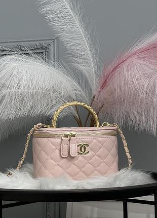 Сумка женская клатч chanel classic black lambskin розовая с золотой цепочкой шанель