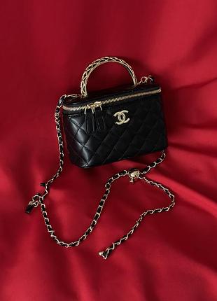 Сумка жіноча клатч chanel classic black lambskin чорний із золотим ланцюжком шанель