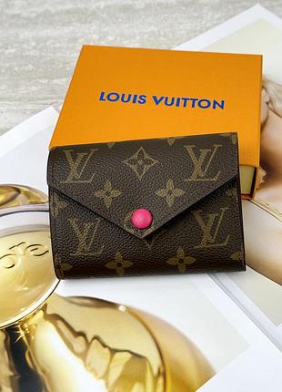 Женский кошелек louis vuitton коричневый + фуксий конверт мини луи виттон