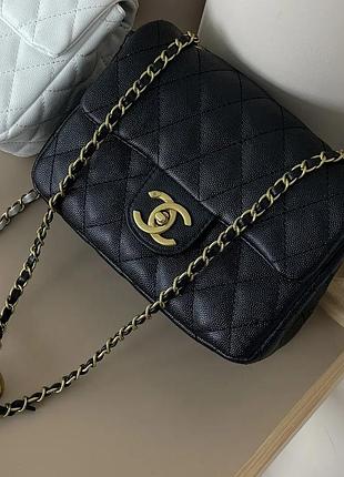 Сумка женская клатч через плечо chanel classic шанель черный золото мини