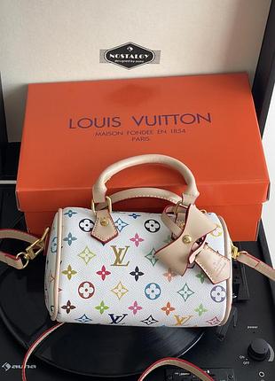 Женская сумка louis vuitton nano speedy бочонок белый монограм через плече луи виттон