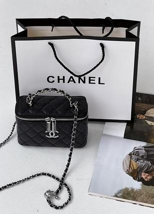 Сумка женская клатч chanel классическая lambskin черный в серебре шанель