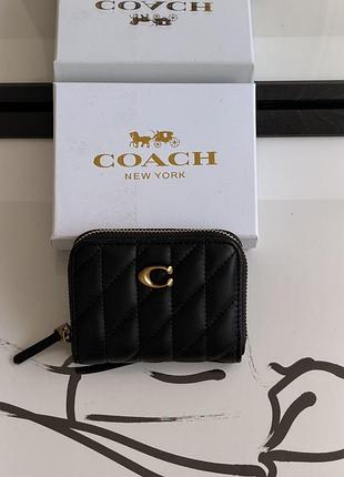 Гаманець жіночий coach mini quilted pillow essential zip міні чорний коуч