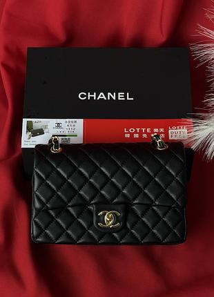 Сумка женская клатч через плечо chanel classic double flap bag premium шанель черный золото
