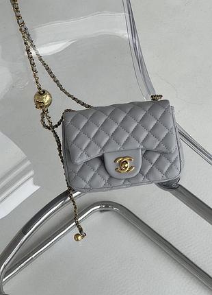 Сумка женская клатч через плечо chanel classic шанель серый мини