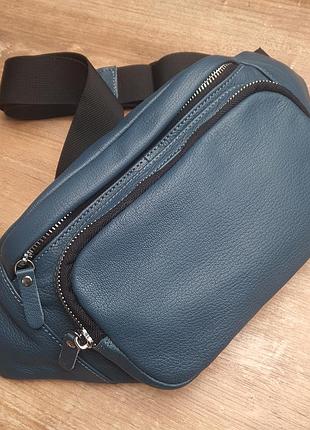 Женская кожаная сумка бананка gs бирюзовая 34*15*8 см