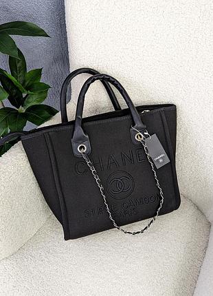 Сумка женская шопер chanel deauville large шанель черный + черные буквы