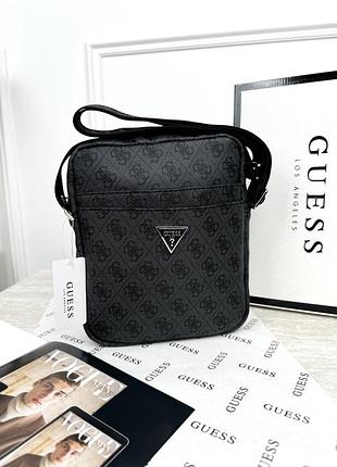 Мужская сумка мессенджер guess через плечо серый гесс
