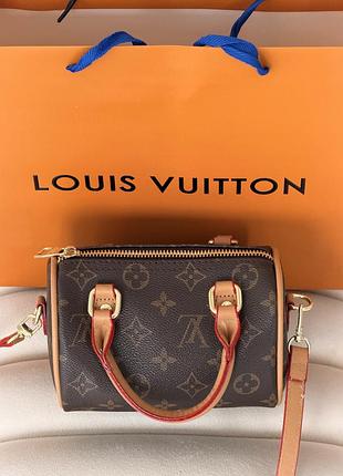Женская сумка louis vuitton nano speedy mini бочонок коричневый через плече луи виттон