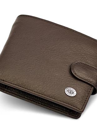 Кожаное мужское портмоне на кнопке st leather st104 коричневый