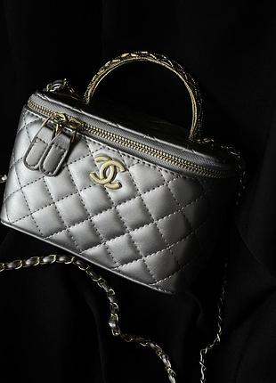 Сумка женская клатч chanel классическая lambskin серебро шанель