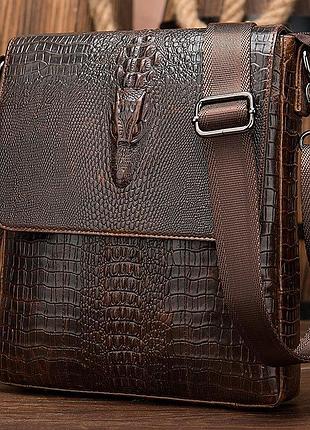 Сумка с тиснением под кожу крокодила vintage 20039 коричневая