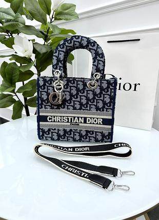 Жіноча сумка клатч крістіан діор синя з текстильними ручками dior