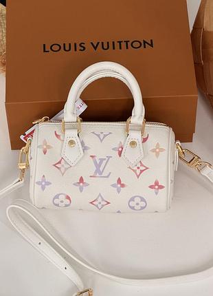 Жіноча сумка louis vuitton nano speedy aquarelle боченя біло-ліловий через плече луї віттон