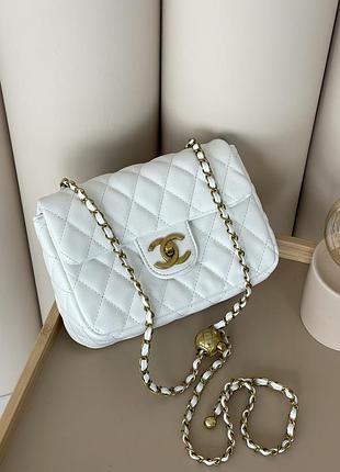 Сумка женская клатч через плечо chanel classic шанель белый золото мини