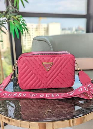 Сумка жіноча guess малиновий гес крос-боді м'яка стьобана