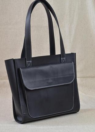 Стильная кожаная женская сумка шоппер gs черная 33*35*12 cм