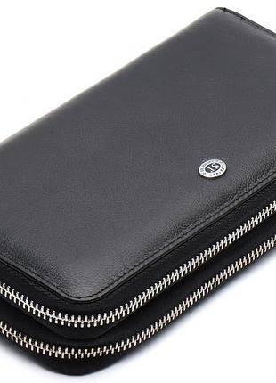 Черный функциональный мужской кошелек-барсетка из натуральной кожи st leather st127