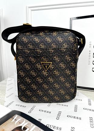 Мужская сумка мессенджер guess через плечо коричневый гесс