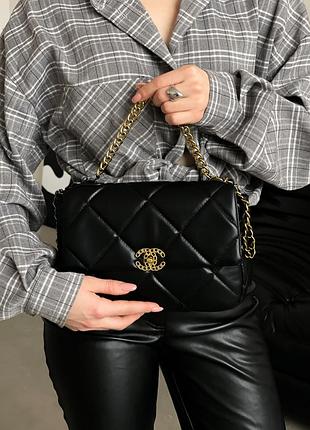 Сумка женская клатч chanel 19 flap bag черный на цепочке шанель большая