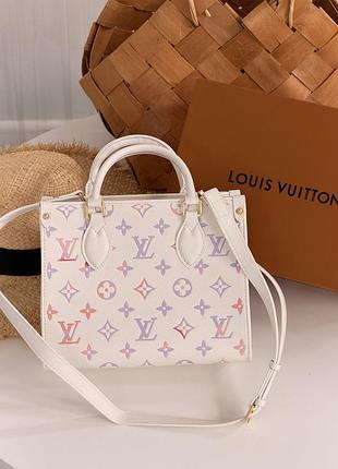 Женская сумка louis vuitton onthego aquarelle premium tote бело-лиловый через плечо луи виттон