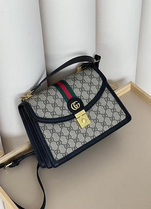 Сумка женская gucci ophidia web small top handle bag черно-серый через плечо гуччи