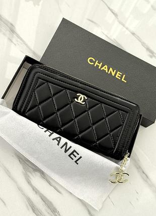 Жіночий гаманець chanel чорний із комплектацією великий шанель