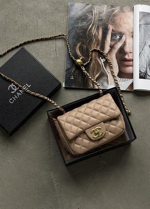 Сумка женская клатч через плечо chanel classic шанель бежевый мини