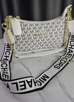 Сумка женская michael kors jet set charm белый на широком ремне майкл корс