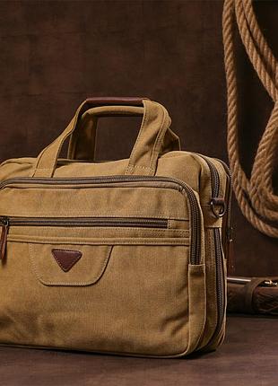 Сумка текстильная для ноутбука на два отделения vintage 20181 хаки