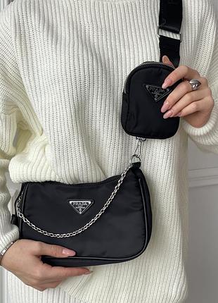 Сумочка жіноча prada 2в1 прада крос-боді чорний класичний через плече