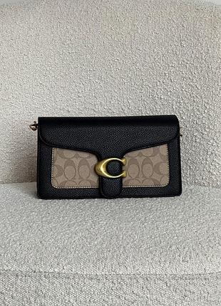 Женская сумка клатч coach tabby черно-бежевый коуч через плечо