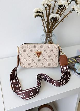 Сумка жіноча молочна + рудий guess гесс крос-боді мінілого