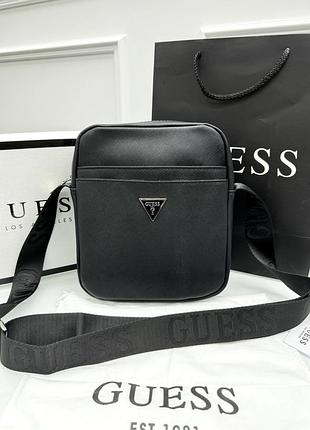Мужская сумка мессенджер guess через плечо черный гесс