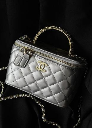 Сумка женская клатч chanel классическая lambskin серебро шанель