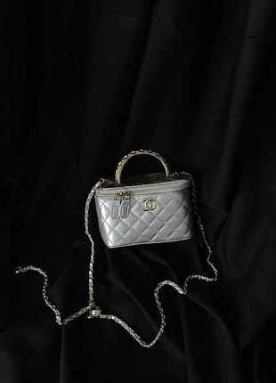 Сумка женская клатч chanel classic black lambskin серебро с золотой цепочкой шанель