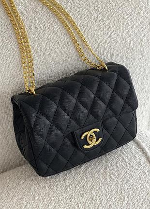 Сумка женская клатч через плечо chanel classic шанель черный золото мини