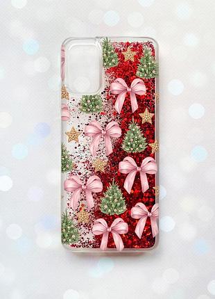 Чохол з плаваючими червоними блискітками на samsung galaxy a02s різдвяний фон (принт 427)