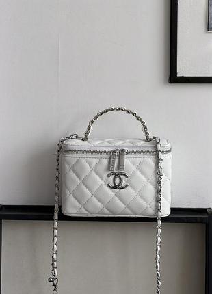 Сумка женская клатч chanel классическая lambskin белый в серебре шанель