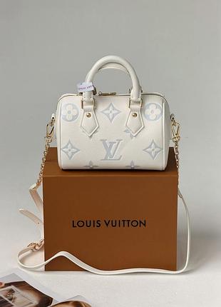 Женская сумка louis vuitton nano speedy bandoulière 20 бочонок бело-голубой через плечо луи виттон
