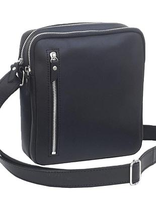 Чоловіча шкіряна сумка через плече gs 22*20*7 см чорна
