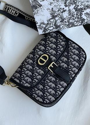 Жіноча сумка christian dior bobby крос-боді на широкому плечі сіро-чорний текстильний крістіан діор