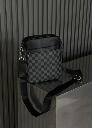 Мужская сумка месенджер луи виттон через плечо серый в клетку louis vuitton