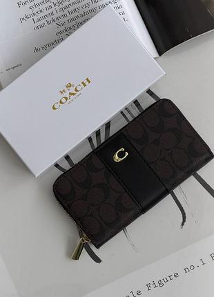 Гаманець coach accordion zip wallet коуч жіночий великий шоколадний