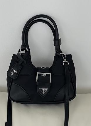 Сумка жіноча prada moon re-nylon mini bag через плече чорний нейлон прада