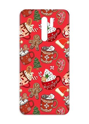 Матовый красный чехол на xiaomi redmi 9 рождество (принт 428)