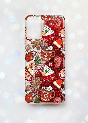 Чохол з плаваючими червоними блискітками на samsung galaxy a02s різдво (принт 428)