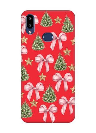 Матовый красный чехол на samsung galaxy a10s (a107) рождественский фон (принт 427)
