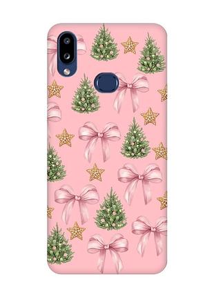 Матовый розовый чехол на samsung galaxy a10s (a107) рождественский фон (принт 427)